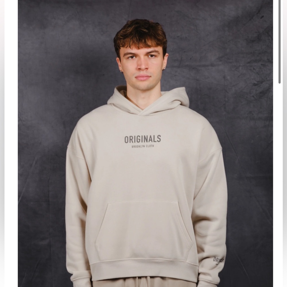 Originals Brooklyn Cloth Hoodie Men’s M Beige/Tan Fleece Pullover Streetwear